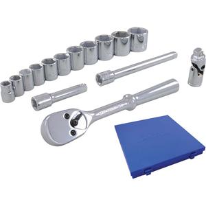 Socket & Attachment Set - 3/8", Hand/Standard, Standard, 15, 12 Point, 12" L x 11-1/2" W x 1-3/4" H, Metal case