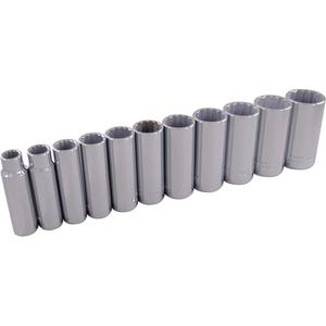 Socket Set - 3/8", Hand/Standard, Deep, 11, 11-1/2" L x 2-3/4" W x 1-1/4" H, 12 Point, Limited Lifetime