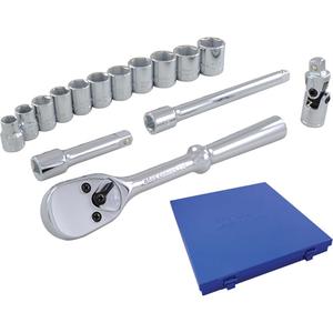 Socket & Attachment Set - 3/8", Hand/Standard, Standard, 15, 12" L x 11-1/2" W x 1-3/4" H, 6 Point, Metal case
