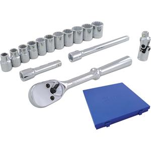 Socket & Attachment Set - 3/8", Hand/Standard, Standard, 15, 12 Point, 12" L x 11-1/2" W x 1-3/4" H, Metal case