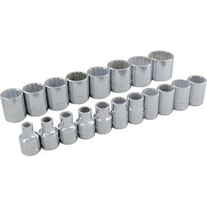 Socket Set - 3/8", Hand/Standard, Standard, 19, 11-3/4" L x 2" W x 2" H, 12 Point, Limited Lifetime