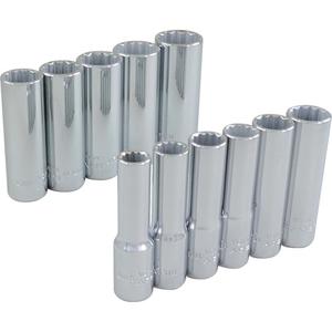 Socket Set - 3/8", Hand/Standard, Deep, 11, 11-1/2" L x 2-3/4" W x 1" H, 12 Point, Limited Lifetime