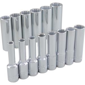 Socket Set - 3/8", Hand/Standard, Deep, 14, 12 Point, 12" L x 2-3/4" W x 1" H, Limited Lifetime