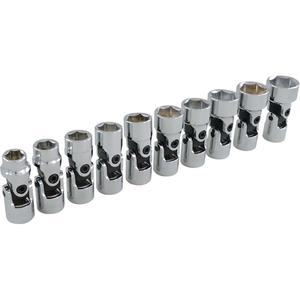 Universal Joint Socket Set - 3/8", Hand/Standard, Standard, 10, 6 Point, 11-1/2" L x 2-1/2" W x 1-5/16" H, Limited Lifetime