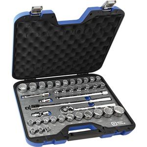 SAE & Metric Socket & Attachments Set - 1/2", Hand/Standard, Standard, 38, 12 Point, Plastic case, 16" L x 12-1/4" W x 3" H