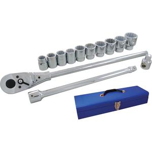 Socket & Attachment Set - 3/4", Hand/Standard, Standard, 15, 12 Point, Metal case, 21" L x 6" W x 3-1/2" H