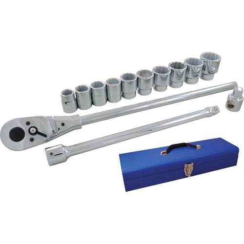 Socket & Attachment Set - 3/4", Hand/Standard, Standard, 15, 12 Point, Metal case, 21" L x 6" W x 3-1/2" H