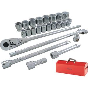 Socket & Attachment Set - 3/4", Hand/Standard, Standard, 26, 12 Point, Metal case, 21" L x 6-1/2" W x 5-1/2" H