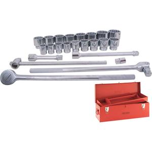 Socket & Attachment Set - 1", Hand/Standard, Standard, 24, 12 Point, Metal case, 50" L x 16" W x 7" H