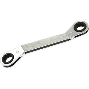 Ratcheting Box Wrench - 12, 8-1/10", 5/8" x 11/16", 3/4" x 7/8", 5/8" x 3/4", Chrome, Plain, 25°, 1-19/32", 1-19/32"