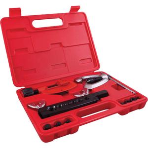 Double Flaring Tool Set with Tube Cutter - 45° SAE Flares, 3/16"/1/4"/5/16"/3/8"/1/2"/7/16"/5/8", 11" L x 8" W x 1-3/4" H, Plastic case