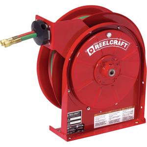Spring Retractable Welding Hose Reel - Welding Gases, Dual Hose, 1/4", 25', 9/16" NPTF, 200 psi, 14-3/8", 14-1/4", 6", 9/16" NPTM, 1/4" NPTF, Buna N, Aluminum and Brass, Steel