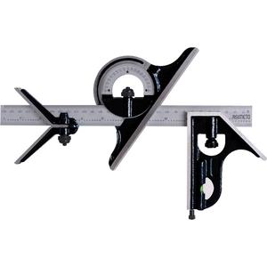 Combination Square Set with E/M Rule - 4, 0.5 mm/1/64", Steel, Plain, 45°, 1°, 12" / 300 mm