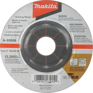 INOX Grinding Wheel - 4-1/2", 1/4", 7/8", 13300, 27, Aluminum Oxide, 36