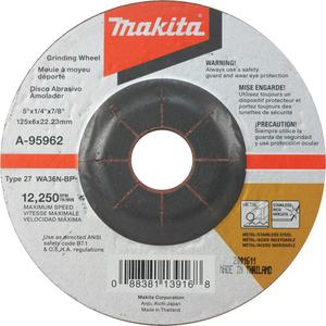 INOX Grinding Wheel - 5", 1/4", 7/8", 12250, 27, Aluminum Oxide, 36