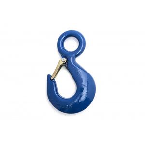 Hoist Hook - Eye Sling Hook w/Latch, 1-21/32", 4000 lbs. (2 tons), Forged Carbon Steel, Grade 100, #29, Blue, PL-7, 10-1/2"