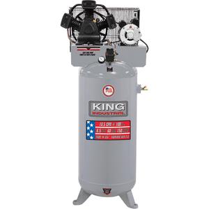 High Output Air Compressor - 6.5 HP, 22.6 at 40 PSI/18.5 at 100 PSI, Electric, 240/1, 50 Gal. (60 US Gal), 150, 95-125 PSI (Max. 135 PSI), 23 Amps, 3450 RPM, 25" x 22" x 68"