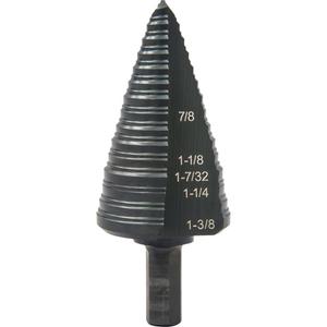 #12 Multi-Hole Step Drill Bit - High Speed Steel, 1-3/8", 7/8", 1/16", Straight, 1/2", 4, 10 Gauge (3.5 mm)