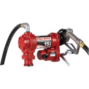 Heavy-Duty Fuel Transfer Pump with Manual Nozzle - 0-15 GPM, 1" NPTF, 20 A, 18', 3/4" NPTF, 12V DC, 240, 2600 RPM