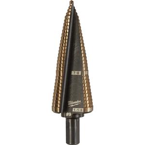 Step Drill Bit - High Speed Cobalt, 1-1/8"/#9, 7/8"/#9, 1/32", Straight, 135°, 3/8"