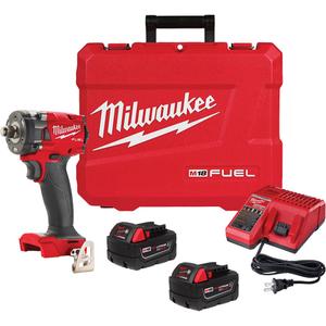 M18 Fuel™ Compact Impact Wrench with Friction Ring Kit - 18 V, 1/2", Lithium-Ion, 0-2400/0-1650/0-900, 250 ft-lbs, Mode 1 (0-1000), Mode 2 (0-2400), Mode 3 (0-3500), Mode 4 (0-3500)