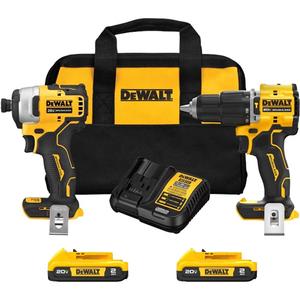 Atomic Cordless & Brushless Two-Tool Combo Kit - 20 V, Lithium-Ion, (1) DCD799 Drill Driver; (1) DCF809 Impact Driver; (1) DCB112 20V MAX Charger; (2) DCB203 2AH 20V MAX Batteries; (1) Carrying Bag