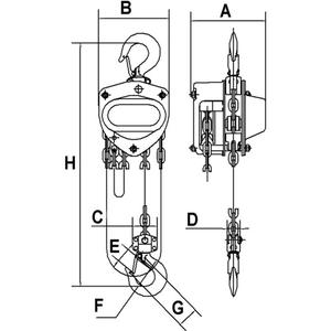 KCH Series Chain Hoists - 2200 lbs. (1 tons), 20', Alloy Steel, ISO 9001-2000 certified factory, ASME B30.16 standards, 64 lb, 11-5/8", 43'