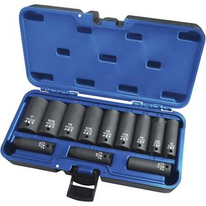 PS1238D Sockets - Sets - 010-LXDZ635 - 3/8", Impact, Deep, 12, 1"; 1/2"; 11/16"; 13/16"; 15/16"; 3/4"; 3/8"; 5/16"; 5/8"; 7/16"; 7/8"; 9/16"; Blow Mould Case with Removable Lid, 3/8, ANSI|GGG-W-660A