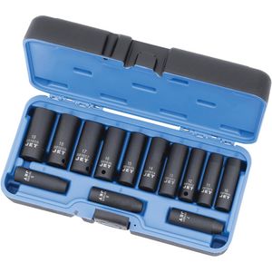 PS1338DM Sockets - Sets - 010-LXDZ636 - 3/8", Impact, Deep, 13, 10 mm; 11 mm; 12 mm; 13 mm; 14 mm; 15 mm; 16 mm; 17 mm; 18 mm; 19 mm; 7 mm; 8 mm; 9 mm; Blow Mould Case with Removable Lid, 3/8