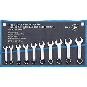 SCWS-10M Stubby Wrench Sets - 10, Metric, Combination, 10 mm; 11 mm; 12 mm; 13 mm; 14 mm; 15 mm; 16 mm; 17 mm; 18 mm; 19 mm, Chrome Vanadium, Terylene Pouch
