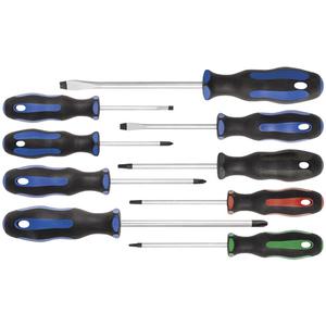 JTSD-9S Screwdriver Sets - 9 Pcs., Non Magnetic, Ergonomic, SVCM Steel, Round, Slot 3/16" x 3", 1/4" x 4", 5/16" x 6"; Phillips #1 x 3", #2 x 4", #3 x 6"; Square #1 x 4", #2 x 4", #3 x 4"