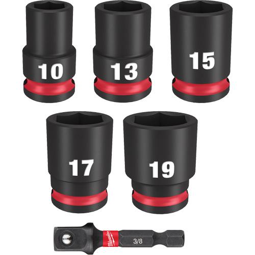 Shockwave Impact Duty™ Metric Socket Set - 3/8", Impact, Standard, 6, 10 mm Socket; 13 mm Socket; 15 mm Socket; 17 mm Socket; 19 mm Socket; 1/4" Hex to 3/8" Square Socket Adapter