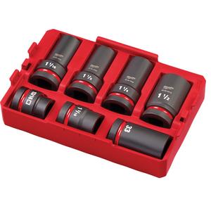 Packout™ Shockwave Impact Duty™ Metric & SAE Wheel Service Socket Set - 7, 1", (1) Shockwave Impact Duty™ 1"Drive 1-1/16" Thin Wall Extra Deep 6 Point Socket; (1) Shockwave Impact Duty™ 1"Drive 1-1/8" Thin Wall Extra Deep 6 Point Socket; (1) Shockwave Impact Duty™ 1"Drive 1-1/4" Thin Wall Extra Deep 6 Point Socket; (1) Shockwave Impact Duty™ 1"Drive 33mm Deep 6 Point Socket; (1) Shockwave Impact Duty™ 1"Drive 1-1/2" Deep 6 Point Socket; (1) Shockwave Impact Duty™ 1"Drive 13/16" 4 Point Socket; (1) Shockwave Impact Duty™ 1"Drive 1-3/16" 6 Point Socket