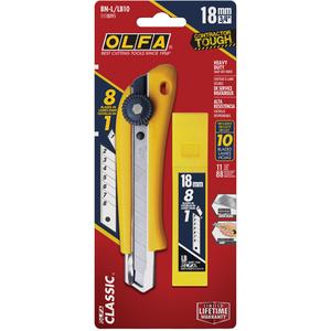 Heavy-Duty Utility Knife with Replacement Blades - 18 mm, Plastic, Stainless Steel, (1) 18mm Heavy-duty snap-off knife; (10) 18mm Heavy-duty spare blades