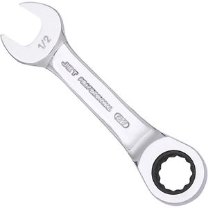 SAE Ratcheting Stubby Combination Wrench - 010-LXDA438 - 1/2", Polished, Chrome Vanadium, Flat