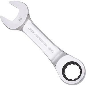 Metric Ratcheting Stubby Combination Wrench - 010-LXDA449 - 16 mm, Polished, Chrome Vanadium, Flat
