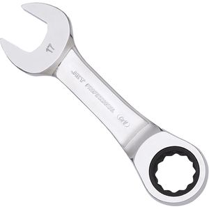 Metric Ratcheting Stubby Combination Wrench - 010-LXDA440 - 17 mm, Polished, Chrome Vanadium, Flat