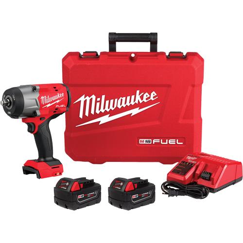 M18 Fuel™ High Torque Impact Wrench with Friction Ring Kit - 18 V, 1/2", Lithium-Ion, 0-2000, 1500 ft-lbs, Tool, 2 Batteries & Charger, (1) M18 FUEL™ 1/2" High Torque Impact Wrench wtih Friction Ring 2967-20; (2) M18™ REDLITHIUM™ XC5.0 Resistant Batteries 48-11-1850R; (1) M18™ & M12™ Multi-Voltage Charger 48-59-1812; (1) Hard Case