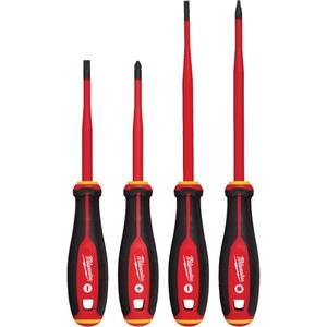 Insulated Slim Tip Screwdriver Set - 4 Pcs., Magnetic, Limited Lifetime Warranty, 1/4" Cabinet x 4"; #2 PH x 4"; 3/16" Cabinet x 6"; #2 Square x 6", Metal, 13.6"