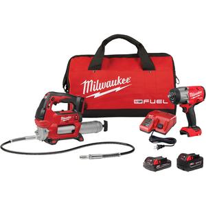M18 Fuel™ HTIW with Friction Ring & Grease Gun Combo Kit - 18 V, Lithium-Ion, 0 - 2400 IPM, 1200 ft-lbs, 1600 ft-lbs, 7.6"