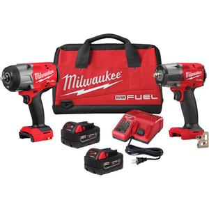 M18 FUEL™ 1/2" High Torque  & 3/8" Medium Torque Impact Wrenches Automotive Combo Kit - 18 V, Lithium-Ion, M18 FUEL™ 1/2" High Torque Impact Wrench with Friction Ring(2967-20); (1) M18 FUEL™ 3/8 " Mid-Torque Impact Wrench with Friction Ring(2960-20); (2) M18™ REDLITHIUM™ XC5.0 Resistant Battery(48-11-1850R); (1) M18™ & M12™ Multi-Voltage Charger(48-59-1812); (1)Contractor Bag