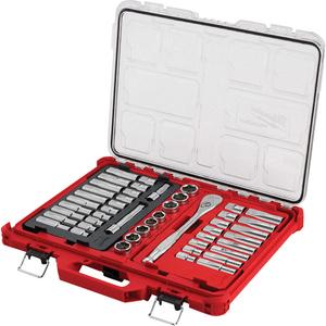 Ratchet & Socket Set with PACKOUT™ Low-Profile Organizer - 1/2", Hand/Standard, Deep, 47, Mechanics Hand Tools Lifetime Guarantee