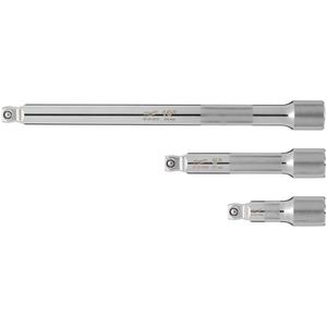 3-Piece Drive Wobble Extension Set - 1/2", 10", (1) 1/2" Drive 3" Wobble Extension (43-24-9208); (1) 1/2" Drive 5" Wobble Extension (43-24-9209); (1) 1/2" Drive 10" Wobble Extension (43-24-9210); (1) Storage Rack