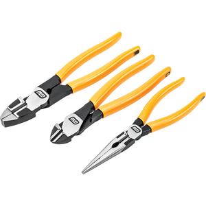 PITBULL Dipped Handle Electrician's Plier Set - 3, 8" PITBULL Long Nose Plier Dipped Handle; 9-1/2" PITBULL Dipped Handle Lineman's Pliers;  8" PITBULL Diagonal Cutting Plier Dipped Handle, Molten Orange
