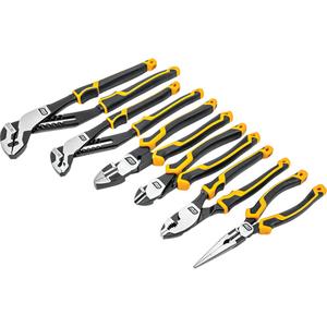 PITBULL Dual Material Mixed Plier Set - 6, 10" PITBULL K9™ Straight Jaw Dual Material Tongue & Groove Pliers; 8" PITBULL Dual Material Slip Joint Pliers; 8" PITBULL Long Nose Plier Cushion Grip, Dual Material