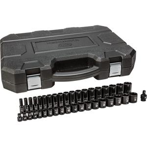 6-Point SAE Socket Set - 1/2", Impact, Deep/Standard, 39, (1) 1/2" Drive Impact Universal Joint; (38) Assortment of Sockets, 3/8", 7/16", 1/2", 9/16", 5/8", 11/16", 3/4", 13/16", 7/8", 15/16", 1", 1-1/16"