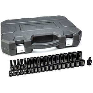 6-Point Standard & Deep Impact Metric Socket Set - 1/2", Impact, Deep/Standard, 39, (1) 1/2" Drive Impact Universal Joint; (38) Assortment of Sockets, 9mm, 10mm, 11mm, 12mm, 13mm, 14mm, 15mm, 16mm