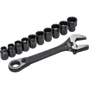 11-Piece Pass-Thru™ X6™ Adjustable Wrench & Spline Socket Set - 13", 2-27/50", Black Phosphate, Plain, 8", Alloy Steel, 3/8" (10mm); 7/16" (11mm); 15/32" (12mm); 1/2" (13mm); 9/16" (14mm); 19/32" (15mm); 5/8" (16mm); 11/16" (17mm); 23/32" (18mm); 3/4" (19mm)