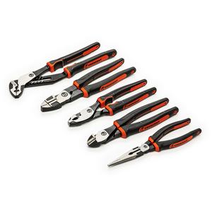 Z2™ Mixed Dual Material Plier Set - 5, Z2™ 9-1/2" Lineman's Plier Cushion Grip; 8" Diagonal Cutting Plier Cushion Grip; 8" Long Nose Plier Cushion Grip; 10" Z2™ K9™ Straight Jaw Dual Material Tongue & Groove Pliers; 8" Z2™ Dual Material Slip Joint Pliers