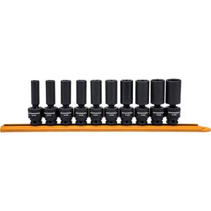 6-Point Universal Metric Socket Set - 3/8", Impact, Deep, 10, ASME, 10mm; 11mm; 12mm; 13mm; 14mm; 15mm; 16mm; 17mm; 18mm; 19mm, Full Lifetime, Black Oxide